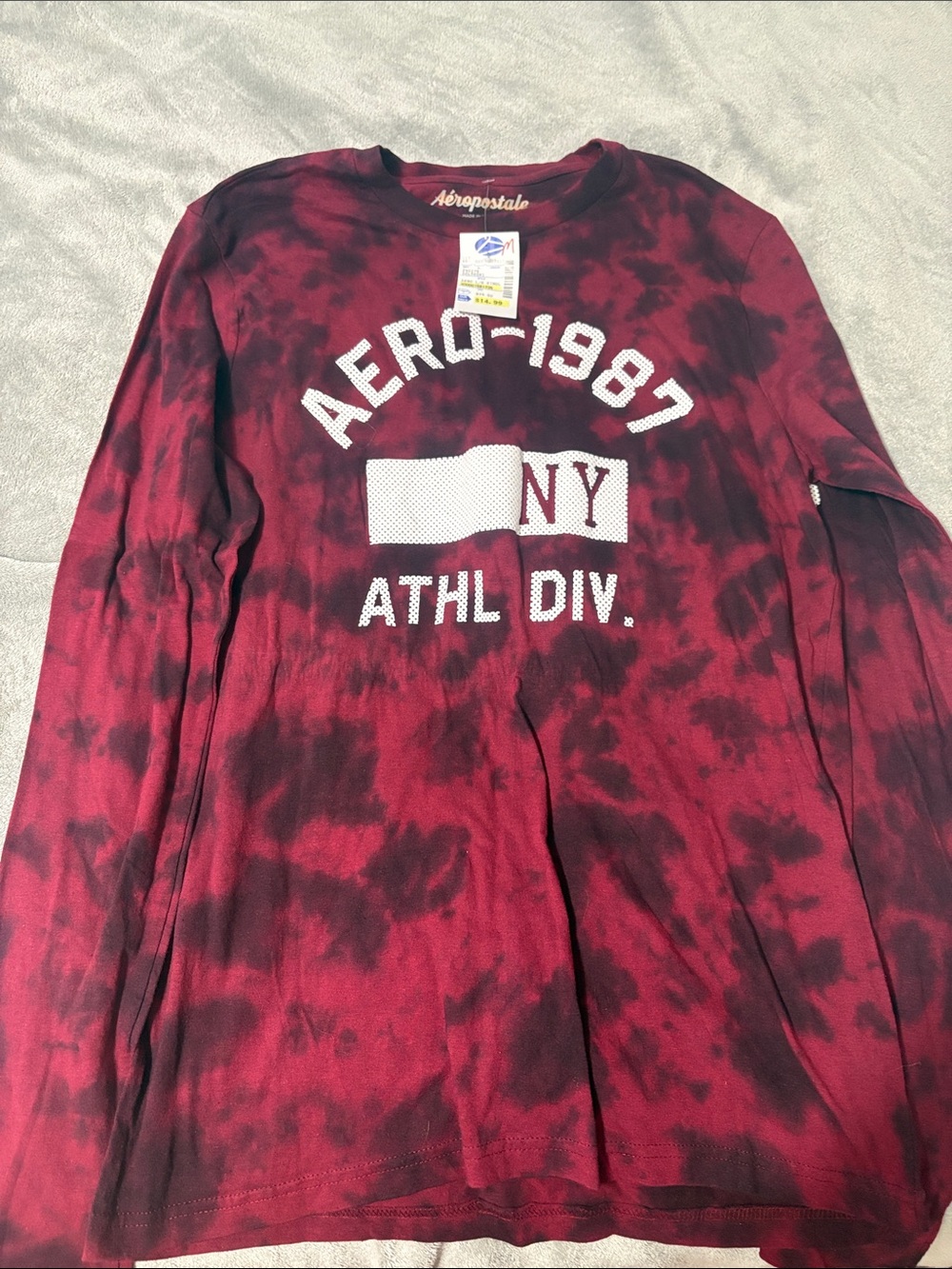 Aeropostale Maroon & Black Tie-Dye Long Sleeve Tee - NY ATHL DIV